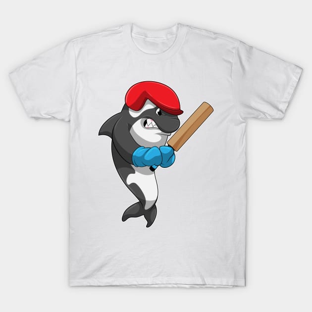 Killer whale at Cricket with Cricket bat T-Shirt by Markus Schnabel